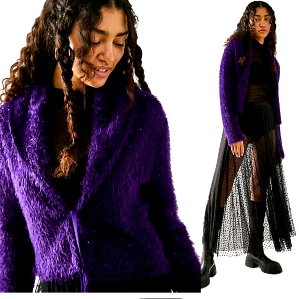Free People Mina Tie Front Faux Fur Cardigan